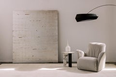 Modern Foice Travertine Side Table, Black Oak, Handmade by Greenapple