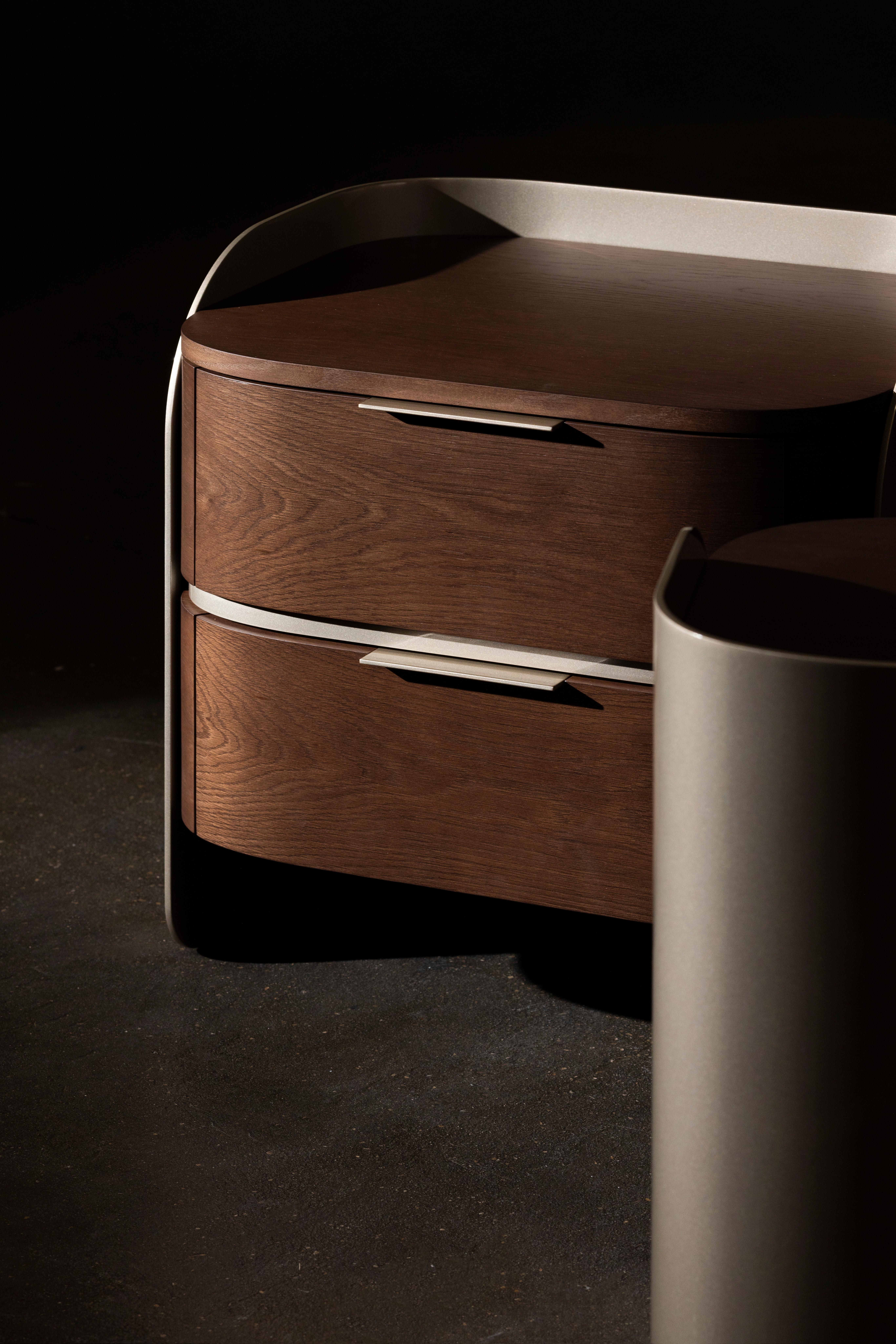 Table de chevet moderne Foldes Set/2, Champagne Laqué, Oak, Handmade by Greenapple en vente 4