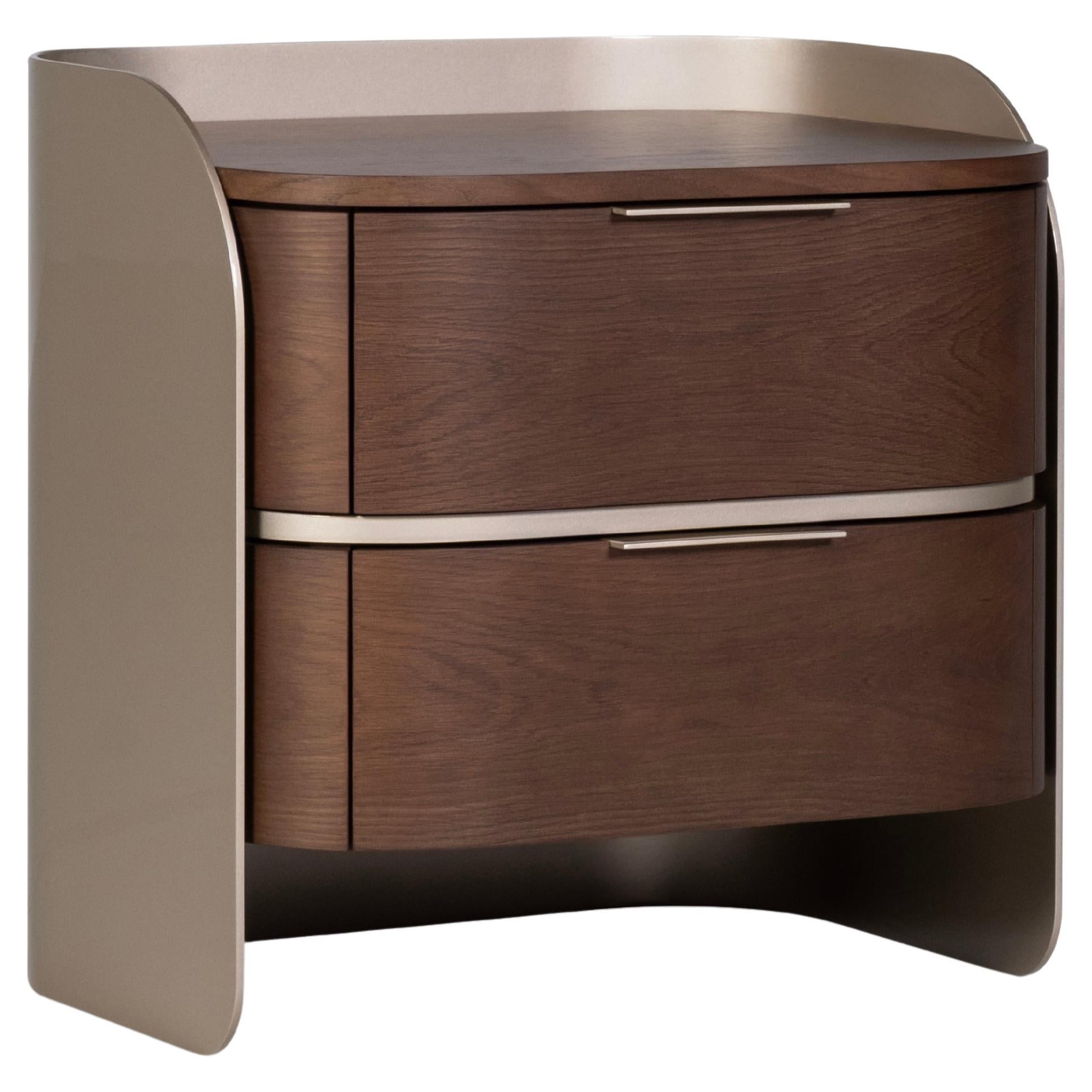 Mid-Century Modern Table de chevet moderne Foldes Set/2, Champagne Laqué, Oak, Handmade by Greenapple en vente