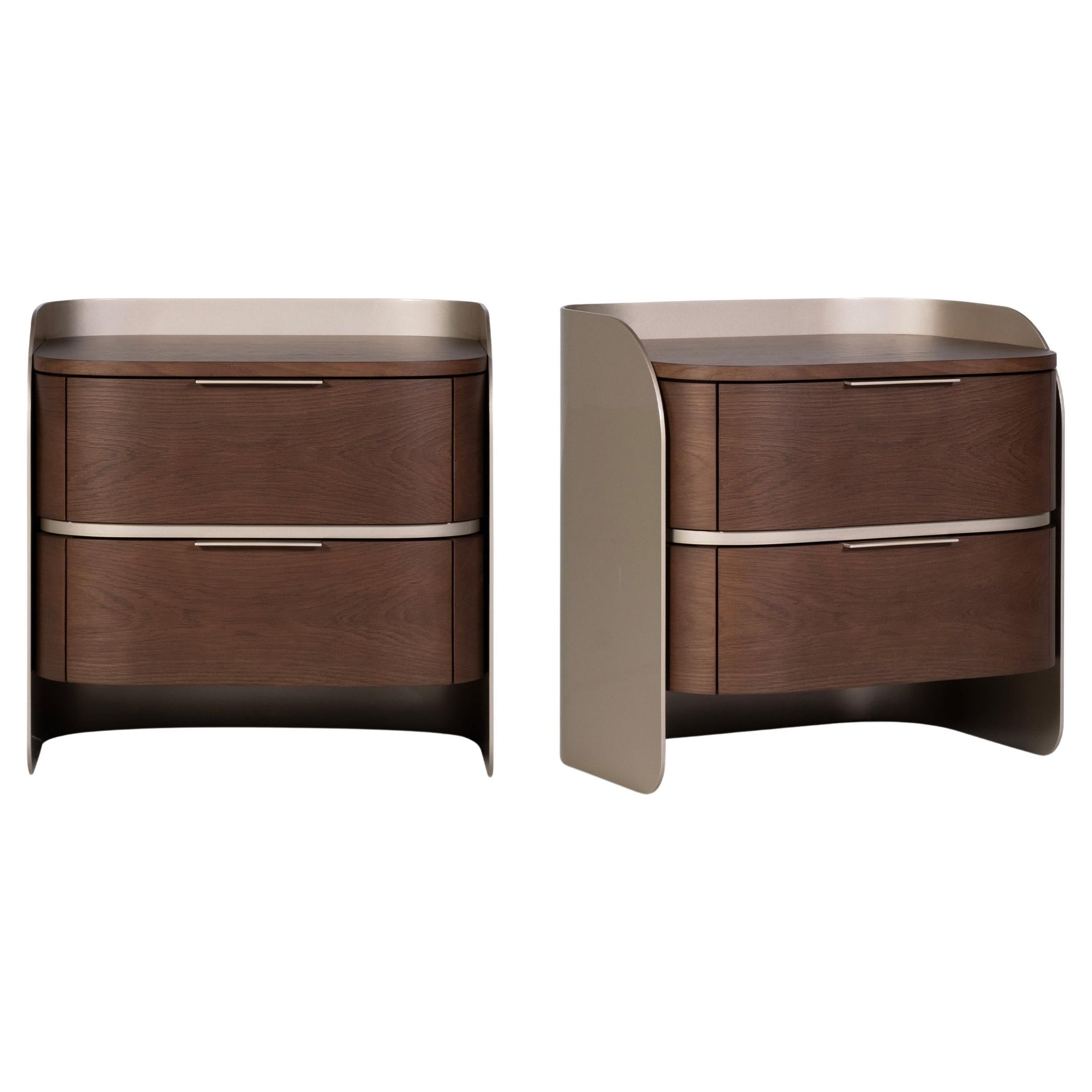 Table de chevet moderne Foldes Set/2, Champagne Laqué, Oak, Handmade by Greenapple en vente