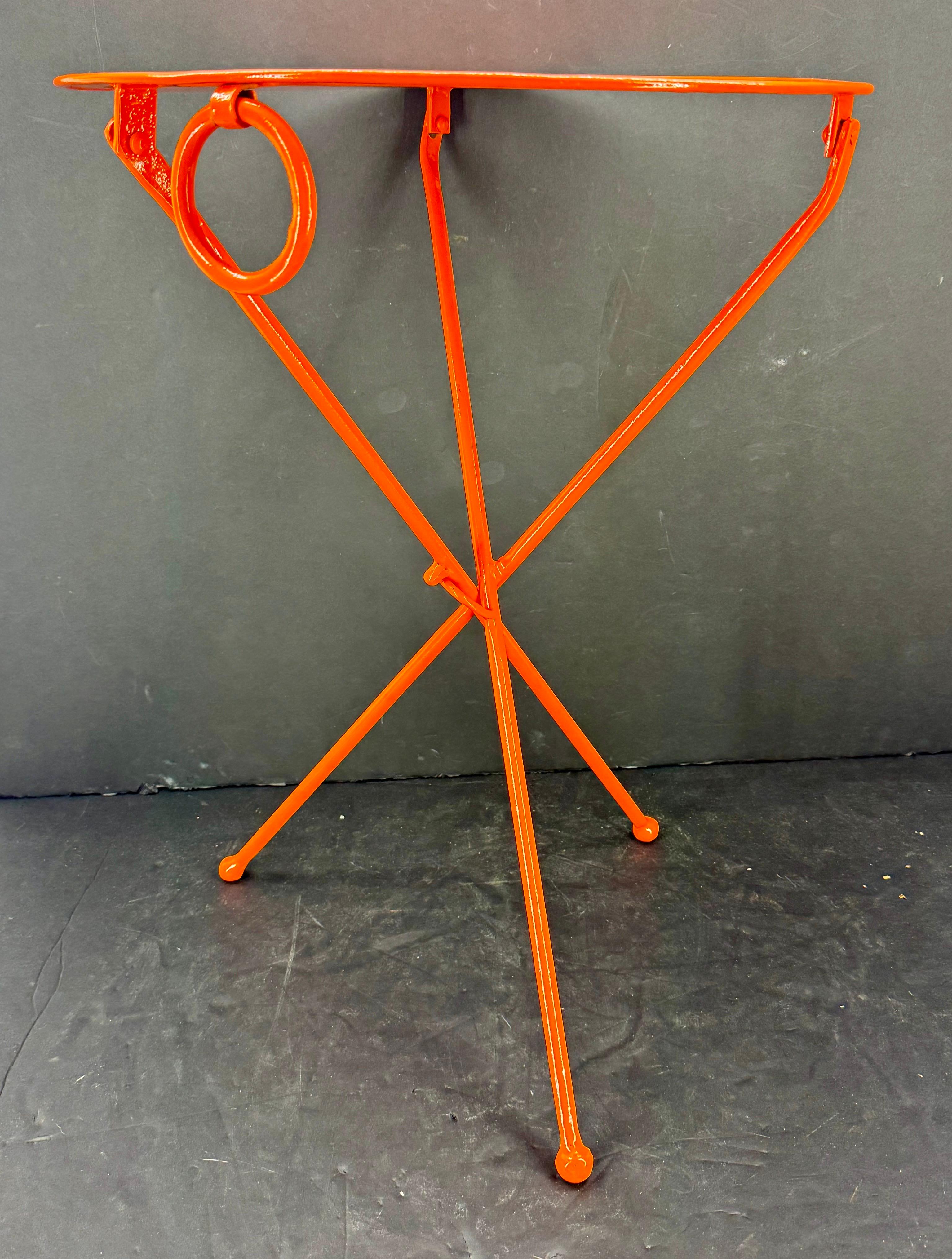 European Modern Foldable Metal Hermes-Orange Round Cafe Table For Sale