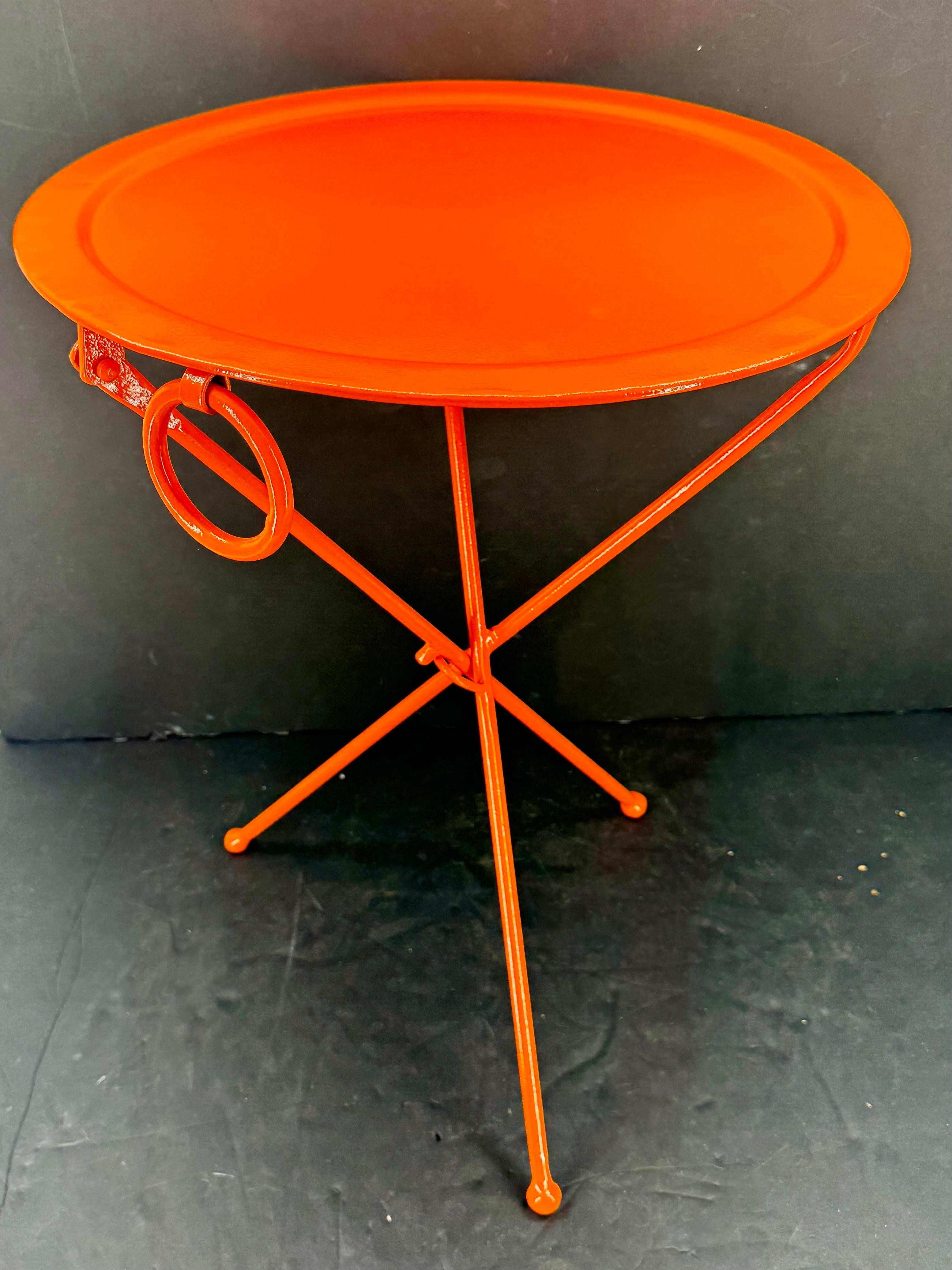 Hand-Crafted Modern Foldable Metal Hermes-Orange Round Cafe Table For Sale