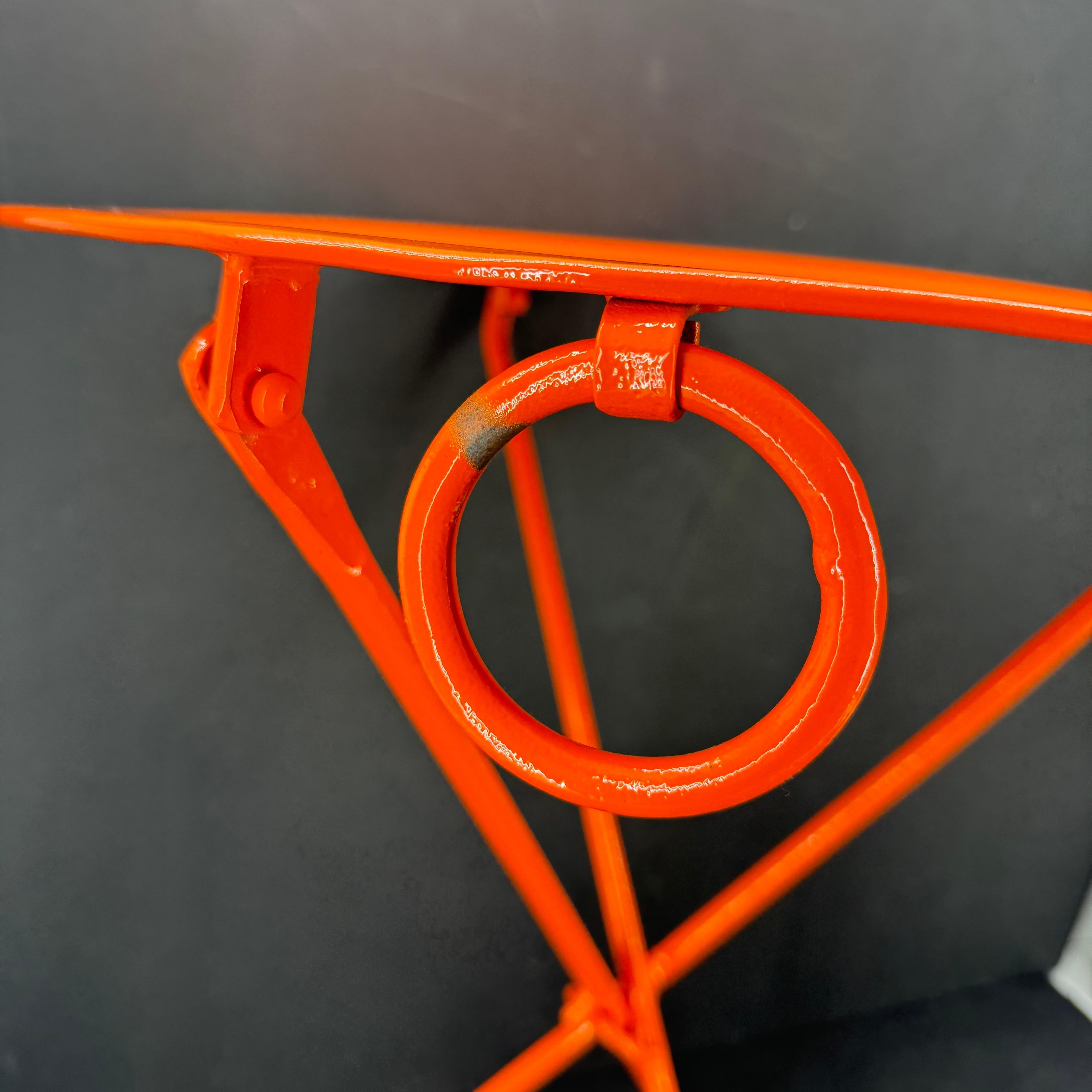 Modern Foldable Metal Hermes-Orange Round Cafe Table In Good Condition For Sale In Haddonfield, NJ