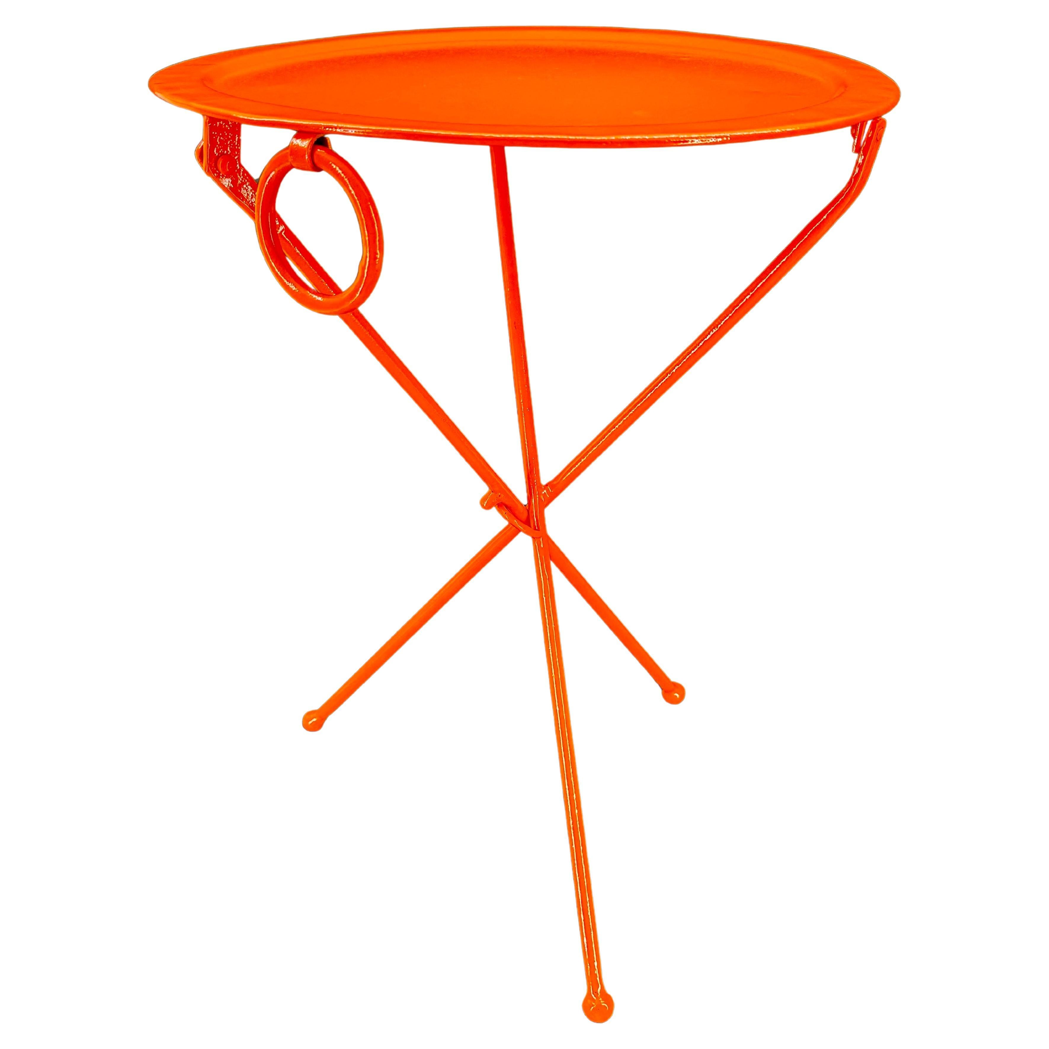 Modern Foldable Metal Hermes-Orange Round Cafe Table For Sale