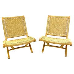 Modern Folding Chair with Wicker in the Style of Hans J. Wegner from the 1960s