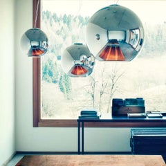 Modern Fontana Arte Globo di Luce Chrome Art Glass Pendant, Roberto Menghi, 1968