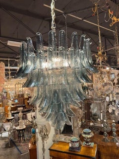Modern Fontana Green Murano Glass "Saddle" Waterfall Chandelier
