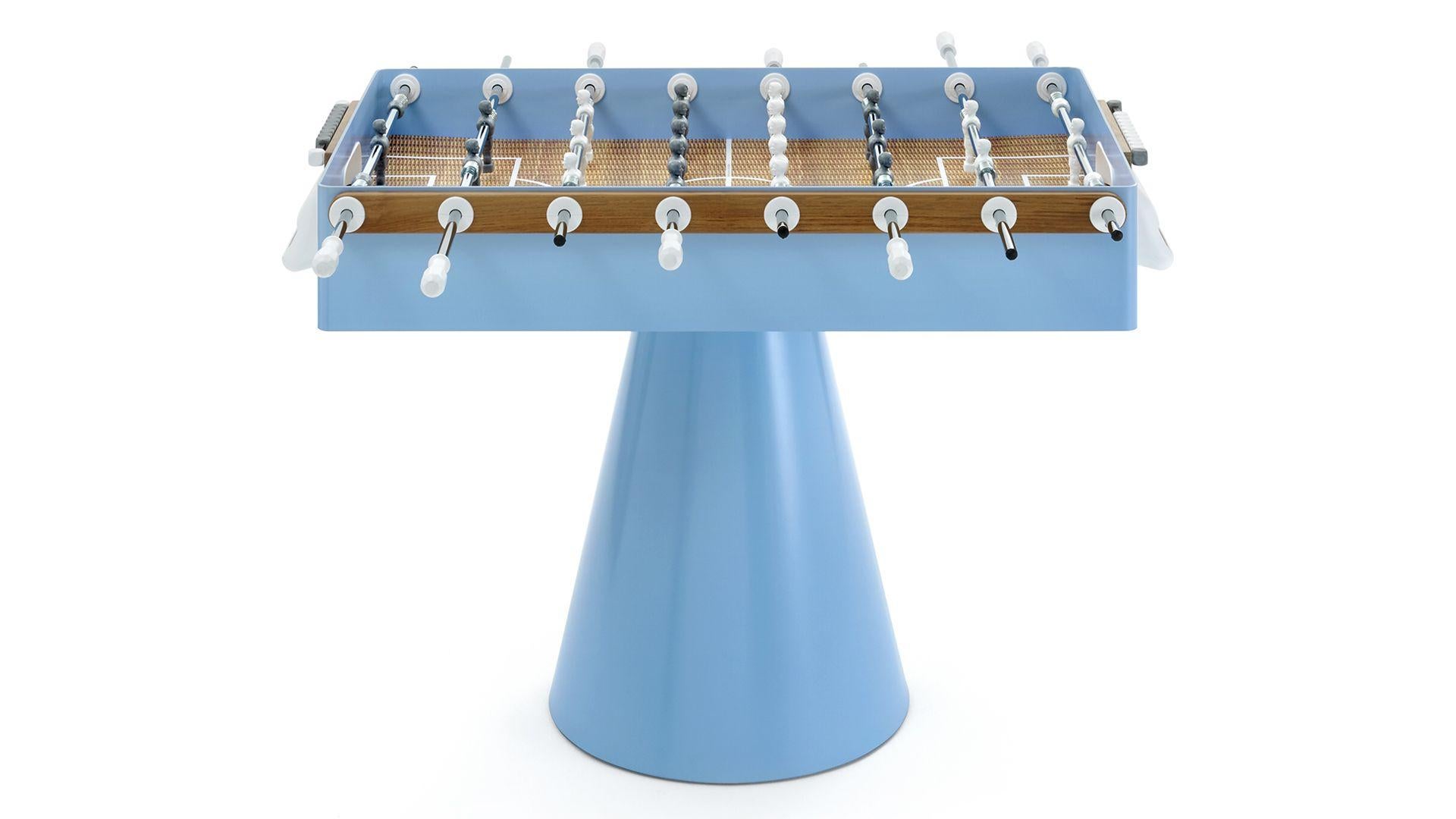 Moderne Table de football moderne en fer Capri bleu clair et bois pour l'intérieur et l'extérieur en vente