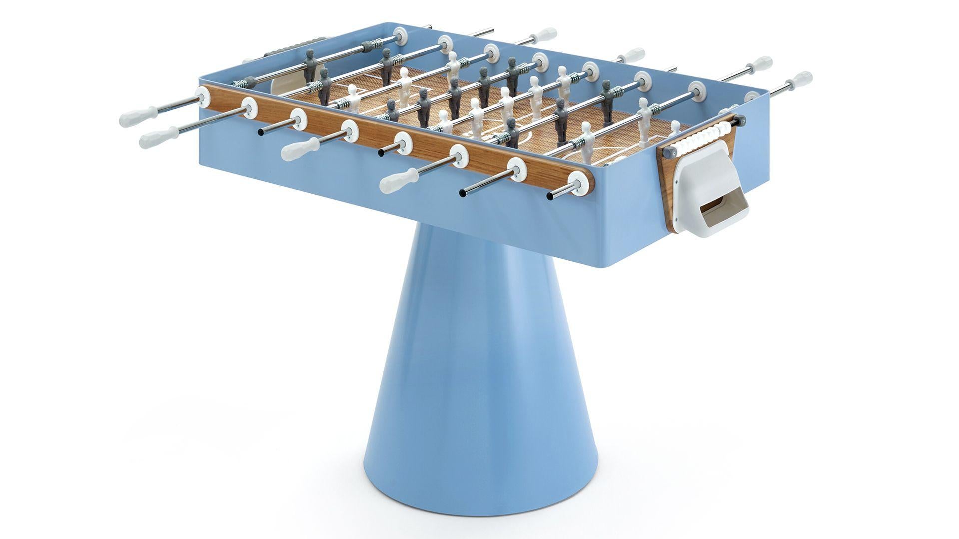 Lacquered Modern Football Table in Light Blue Capri Iron and Wood Outdoor Indoor For Sale