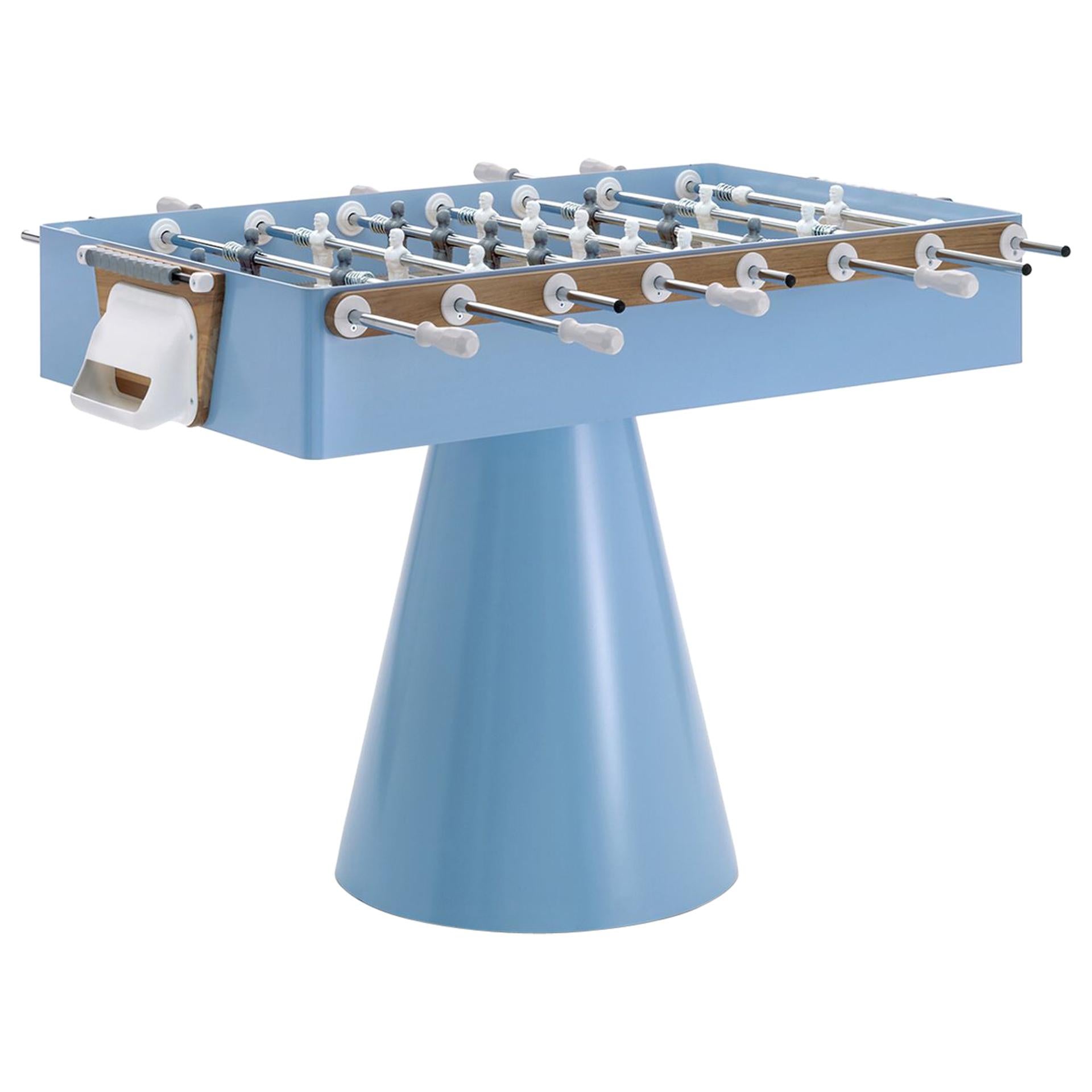 Table de football moderne en fer Capri bleu clair et bois pour l'intérieur et l'extérieur en vente