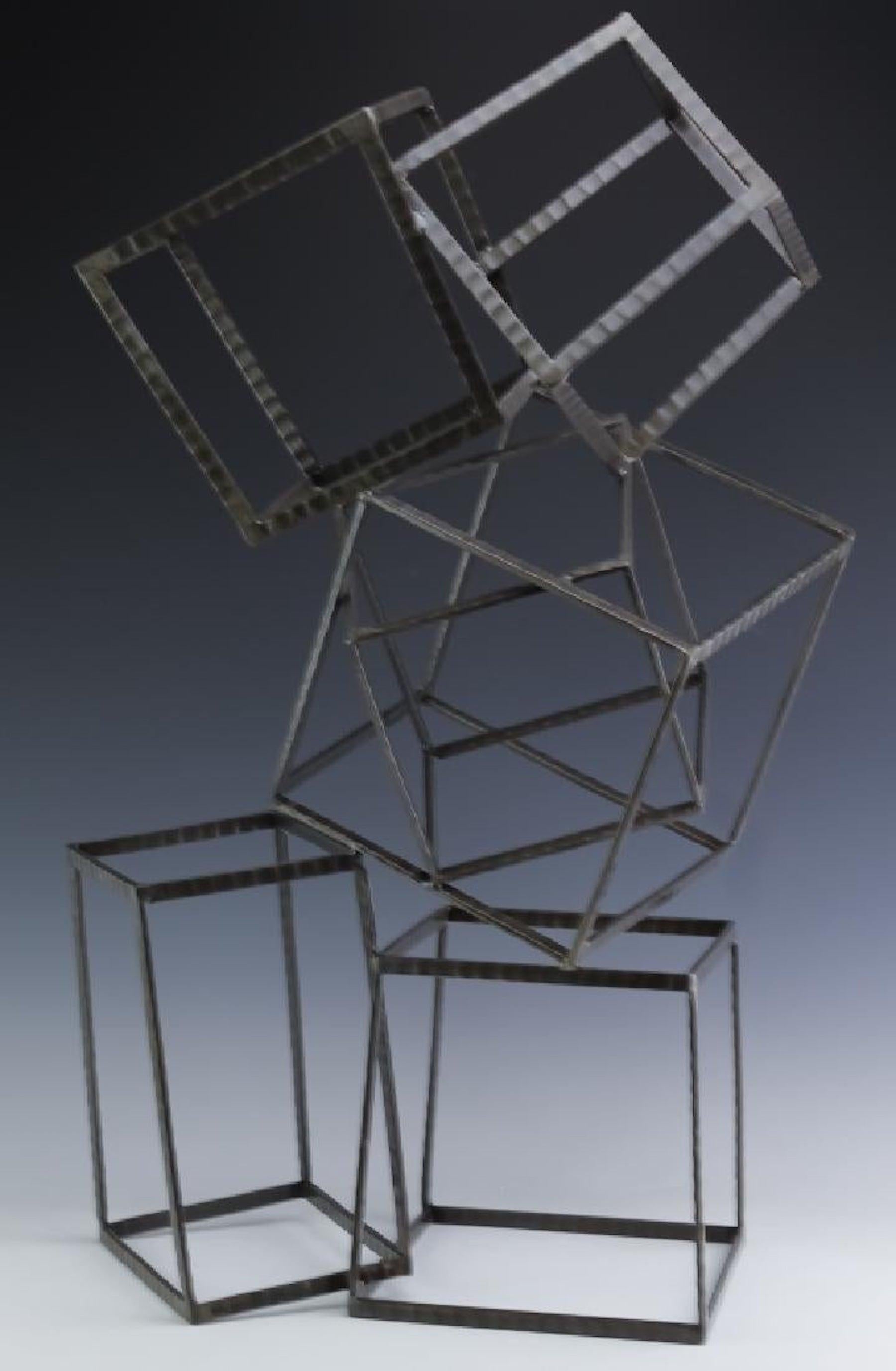 Modern Forged Iron & Travertine Quadrilaterals Sculpture For Sale 5