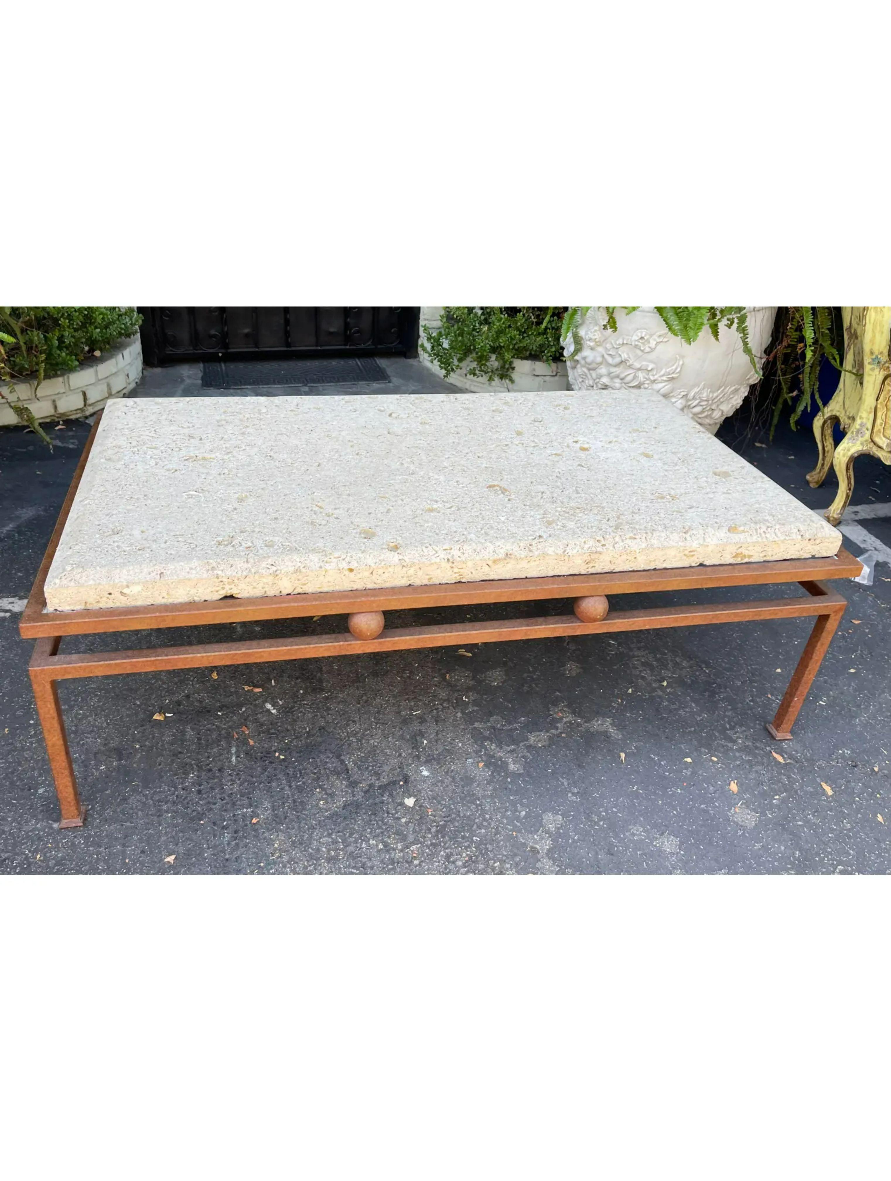 20th Century Modern Formations Iron & Fossil Shellstone Coffee Table, 1980s