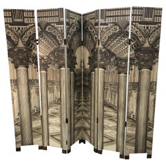 Modern Fornasetti Style 6 Panel Architectural Screen