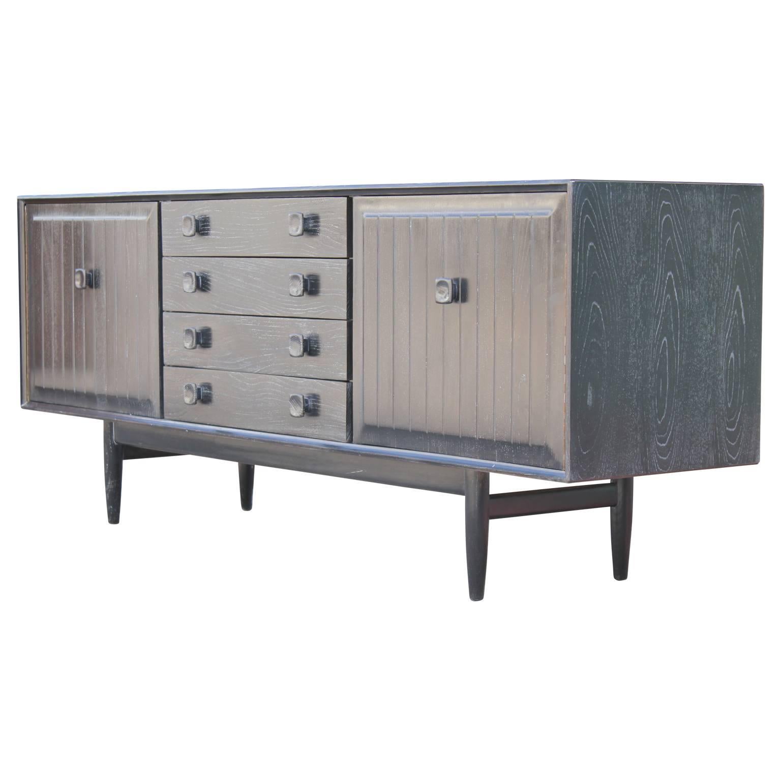 Mid-Century Modern Modern Four-Drawer Credenza / Sideboard with a Cerused Finish