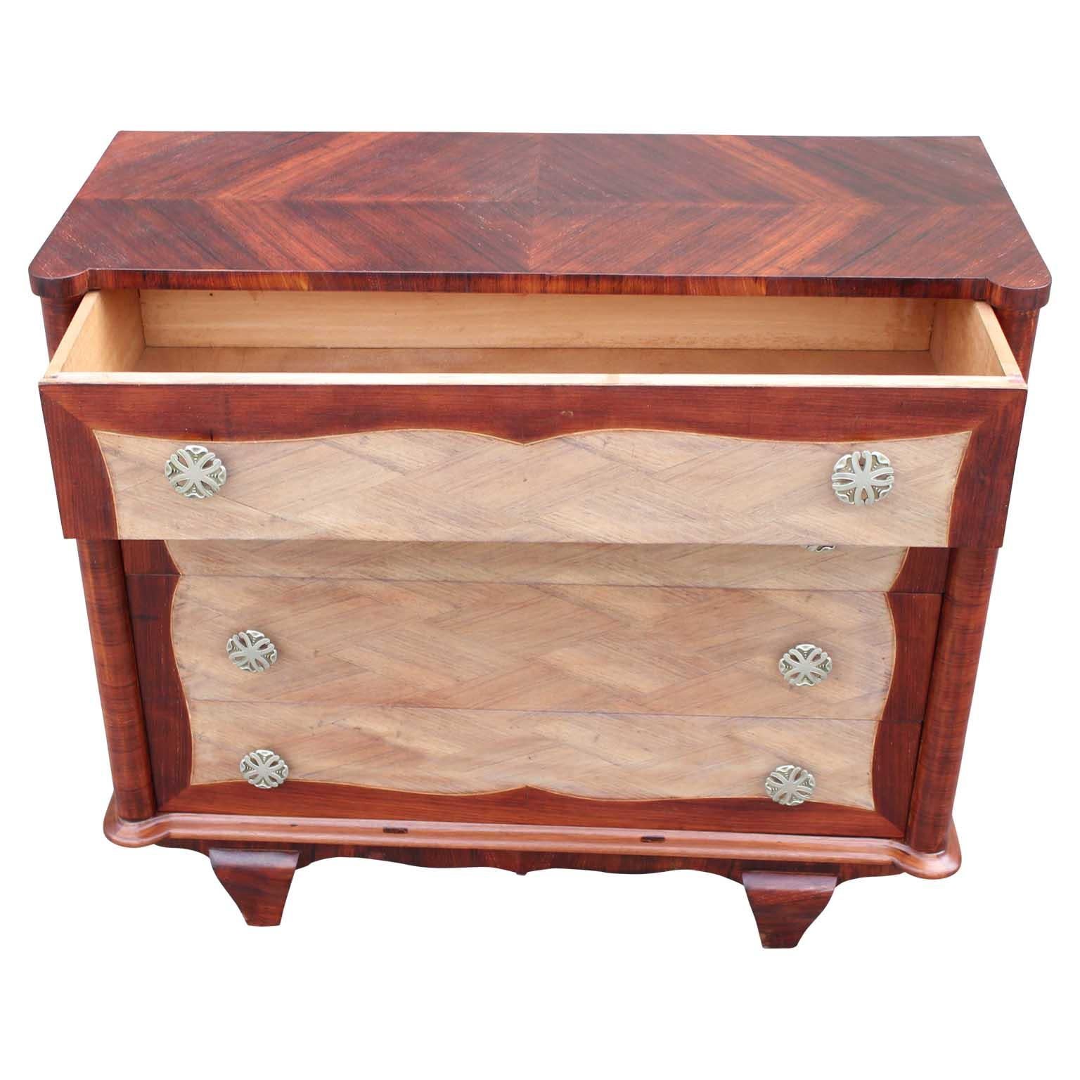 Mid-20th Century Modern Four-Drawer Italian Parquetry Restored Rosewood Chest