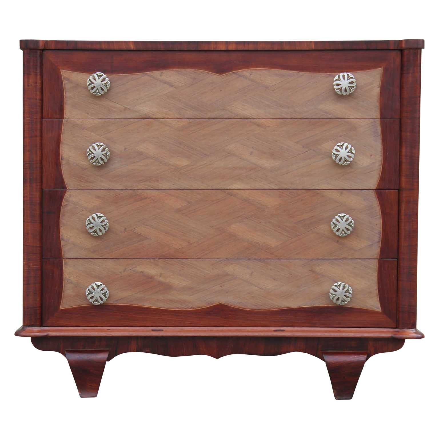 Modern Four-Drawer Italian Parquetry Restored Rosewood Chest