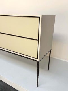 Modern Four Drawer Leather Console on Hand Hammered Legs by Ercole Home