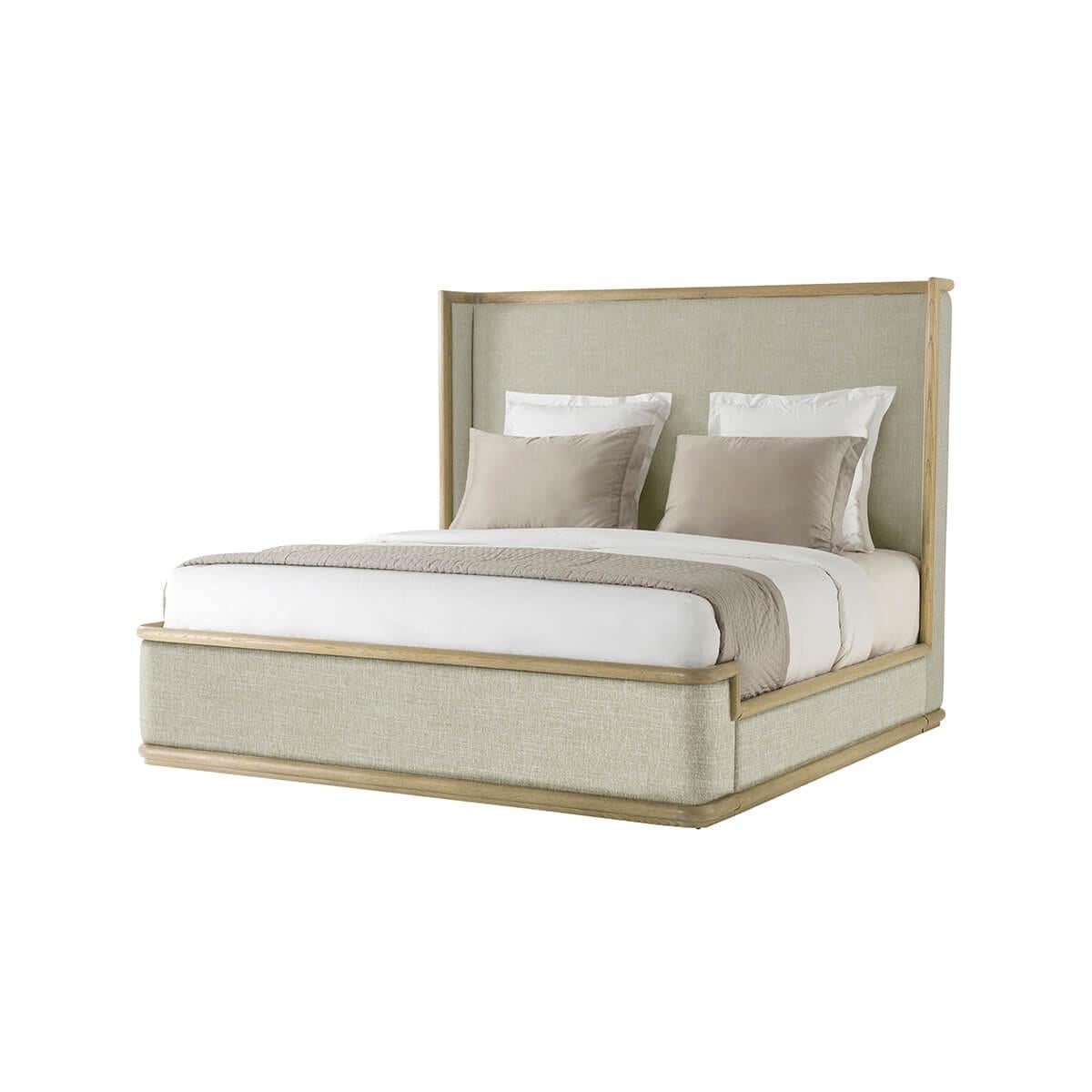 Modern Framed and Upholstered Bed - California King - Light Oak In New Condition For Sale In Westwood, NJ