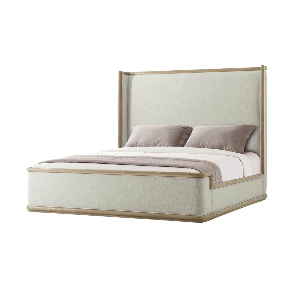 Modernes gerahmtes und gepolstertes Bett – US King – helle Eiche (Vietnamesisch) im Angebot