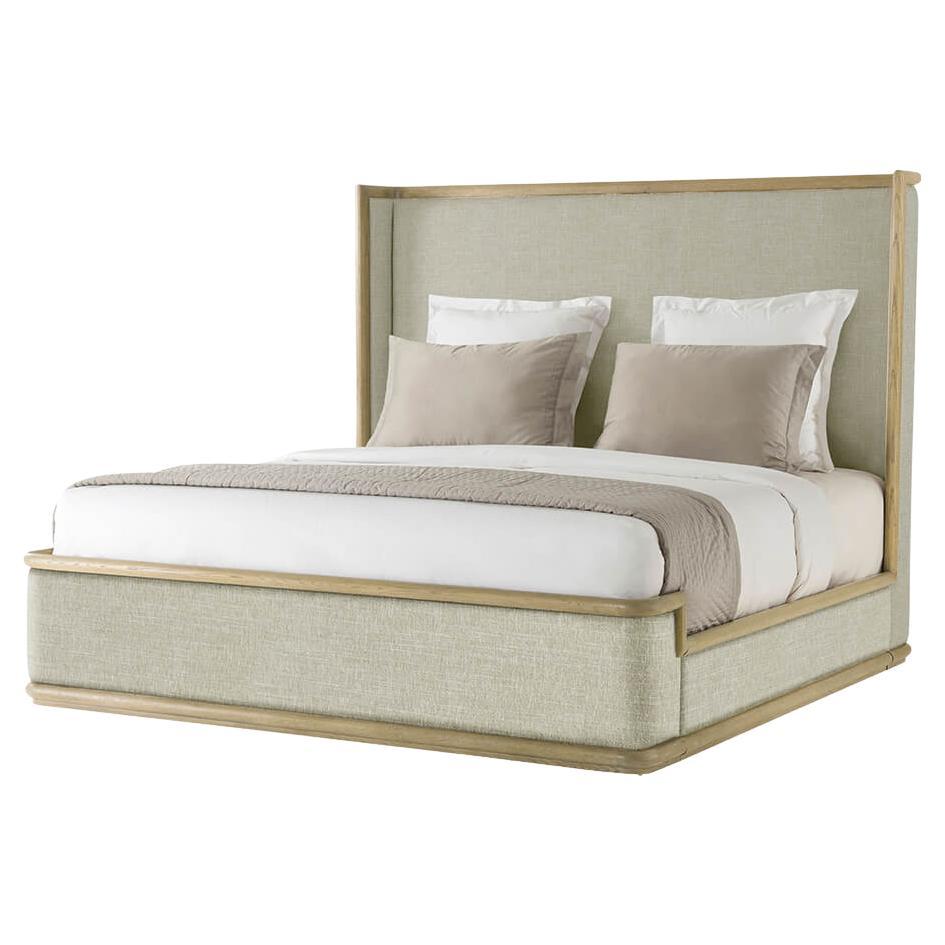 Modern Framed and Upholstered Bed - US King - Light Oak For Sale