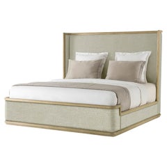 Modern Framed and Upholstered Bed - US King - Light Oak