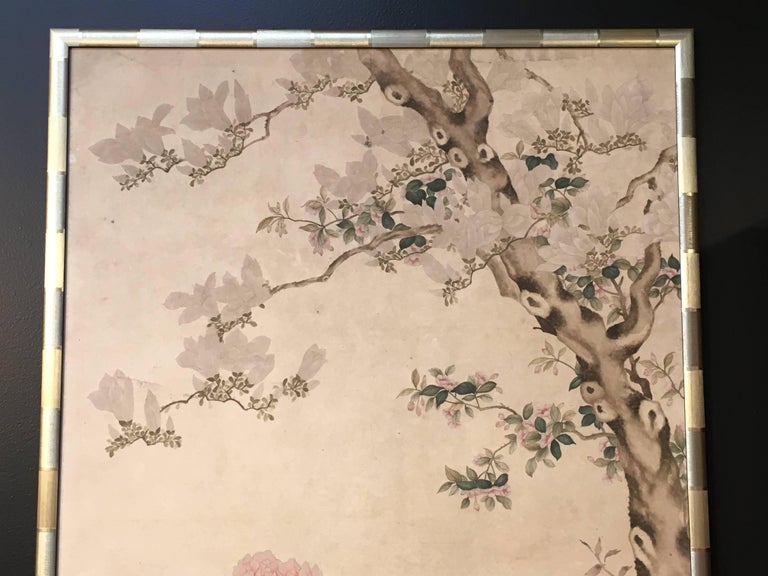 Modern Framed Chinese Hand Painted Chinoiserie Wallpaper Style