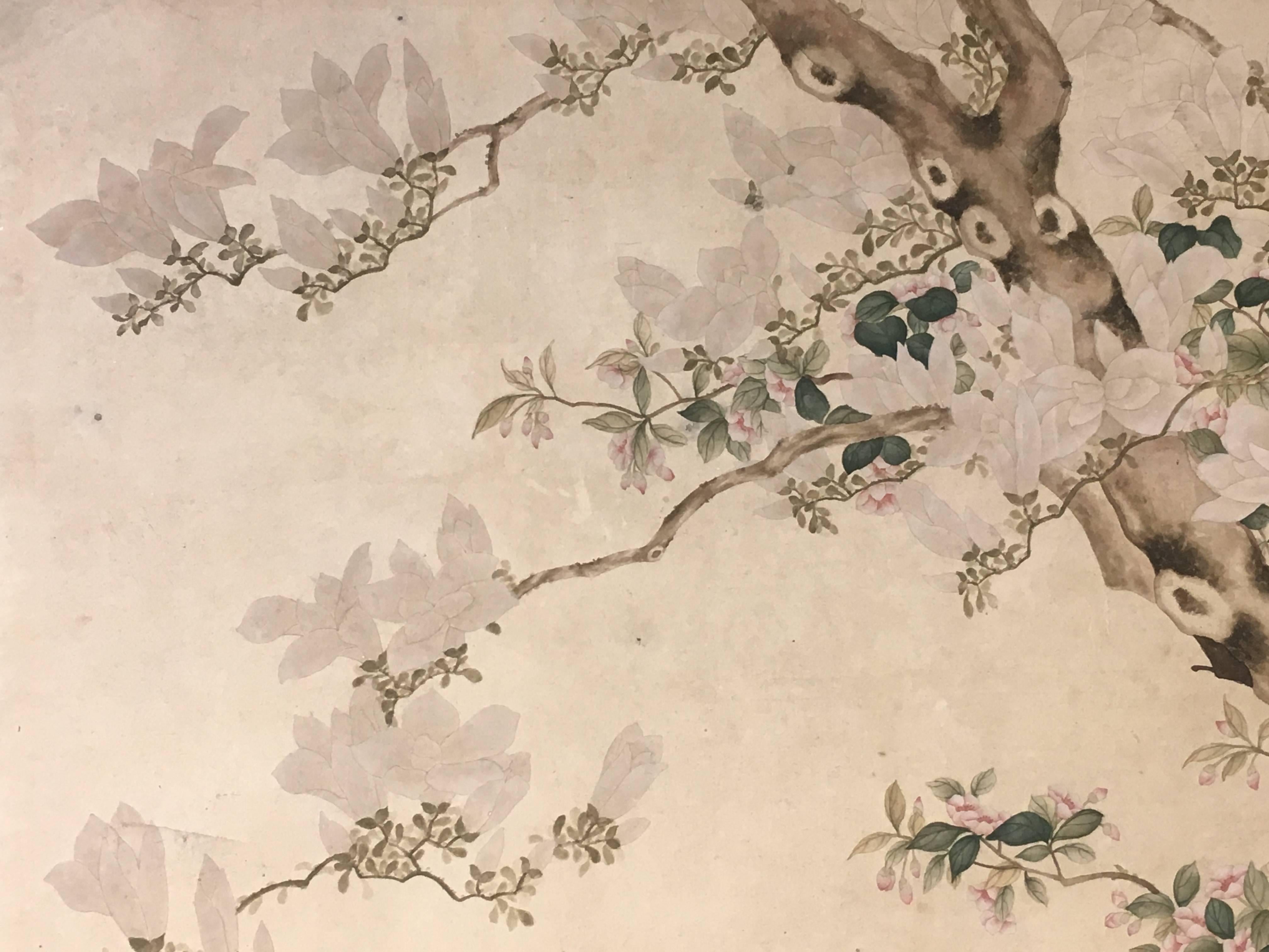 Modern Framed Chinese Hand-Painted Chinoiserie Wallpaper Style Panel 1