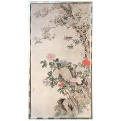 Modern Framed Chinese Hand-Painted Chinoiserie Wallpaper Style Panel