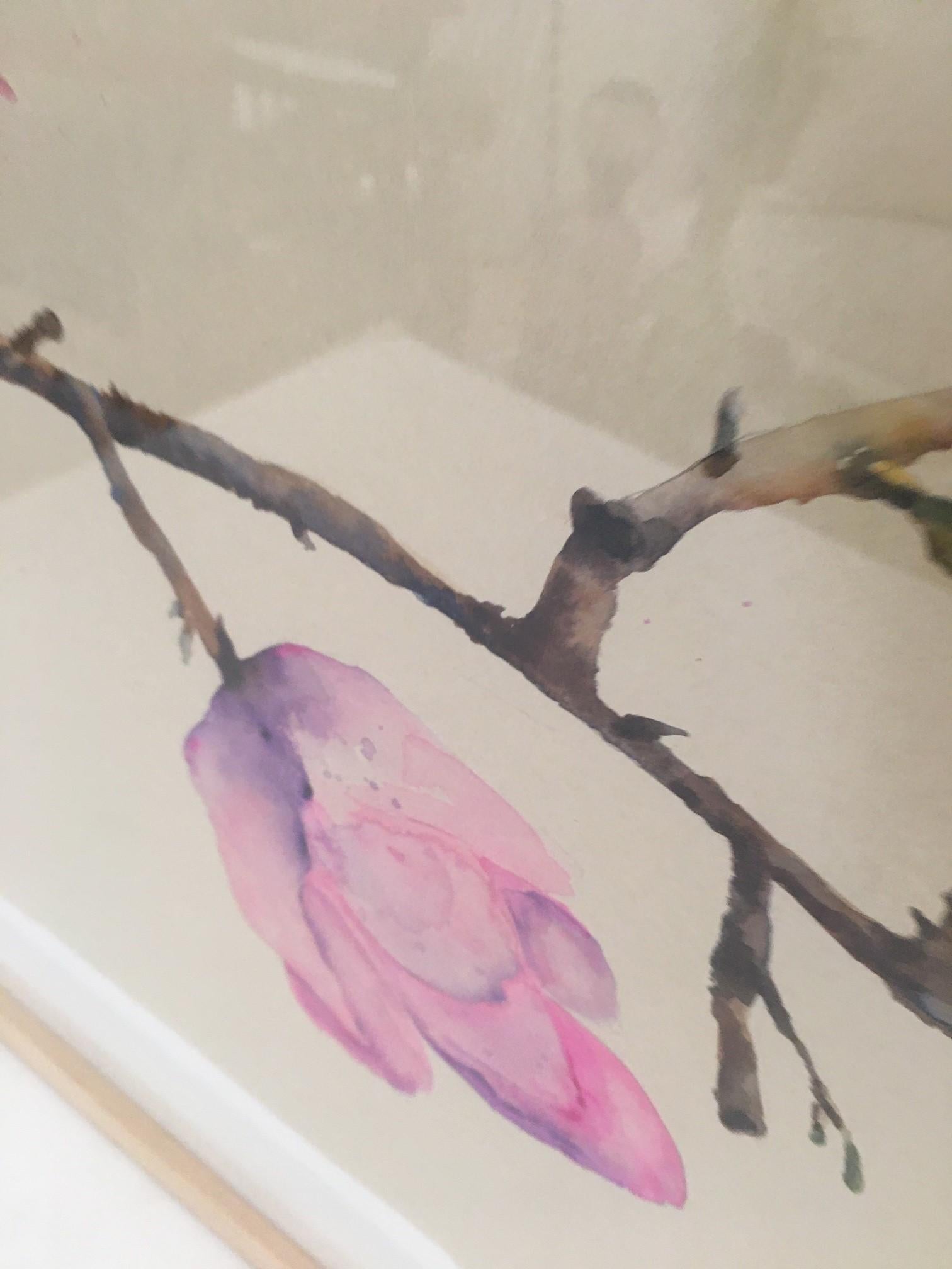 Aquarelle florale originale sur papier de riz encadrée de Caren Gafni en vente 4