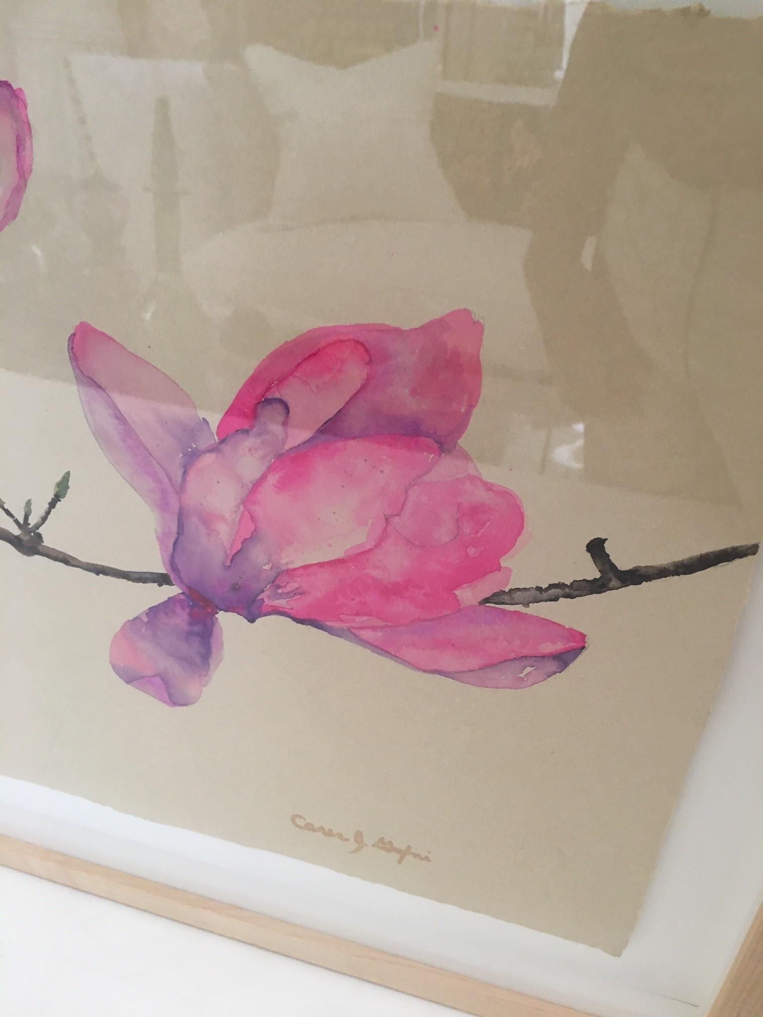 Aquarelle florale originale sur papier de riz encadrée de Caren Gafni en vente 5