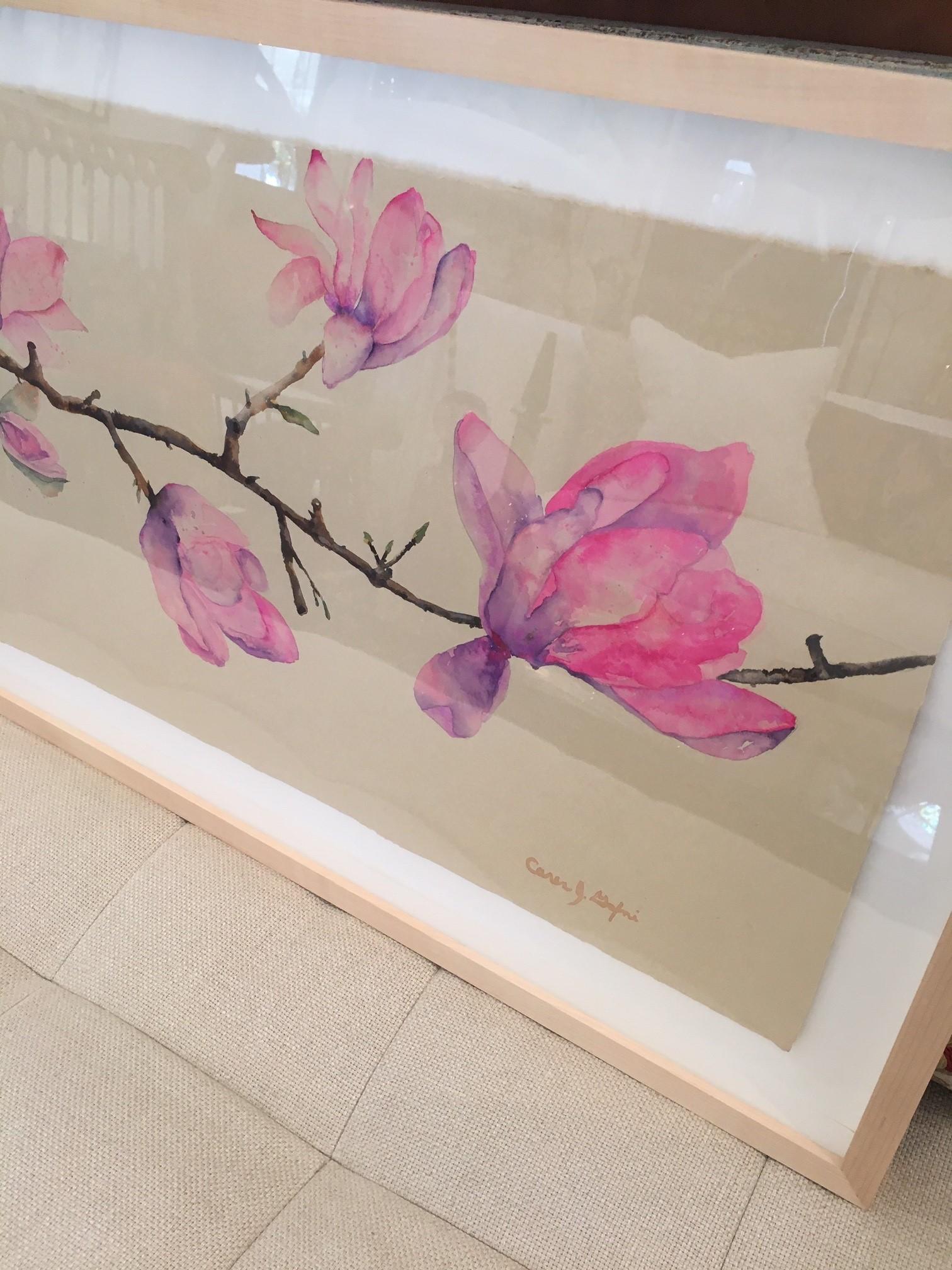 Aquarelle florale originale sur papier de riz encadrée de Caren Gafni en vente 6