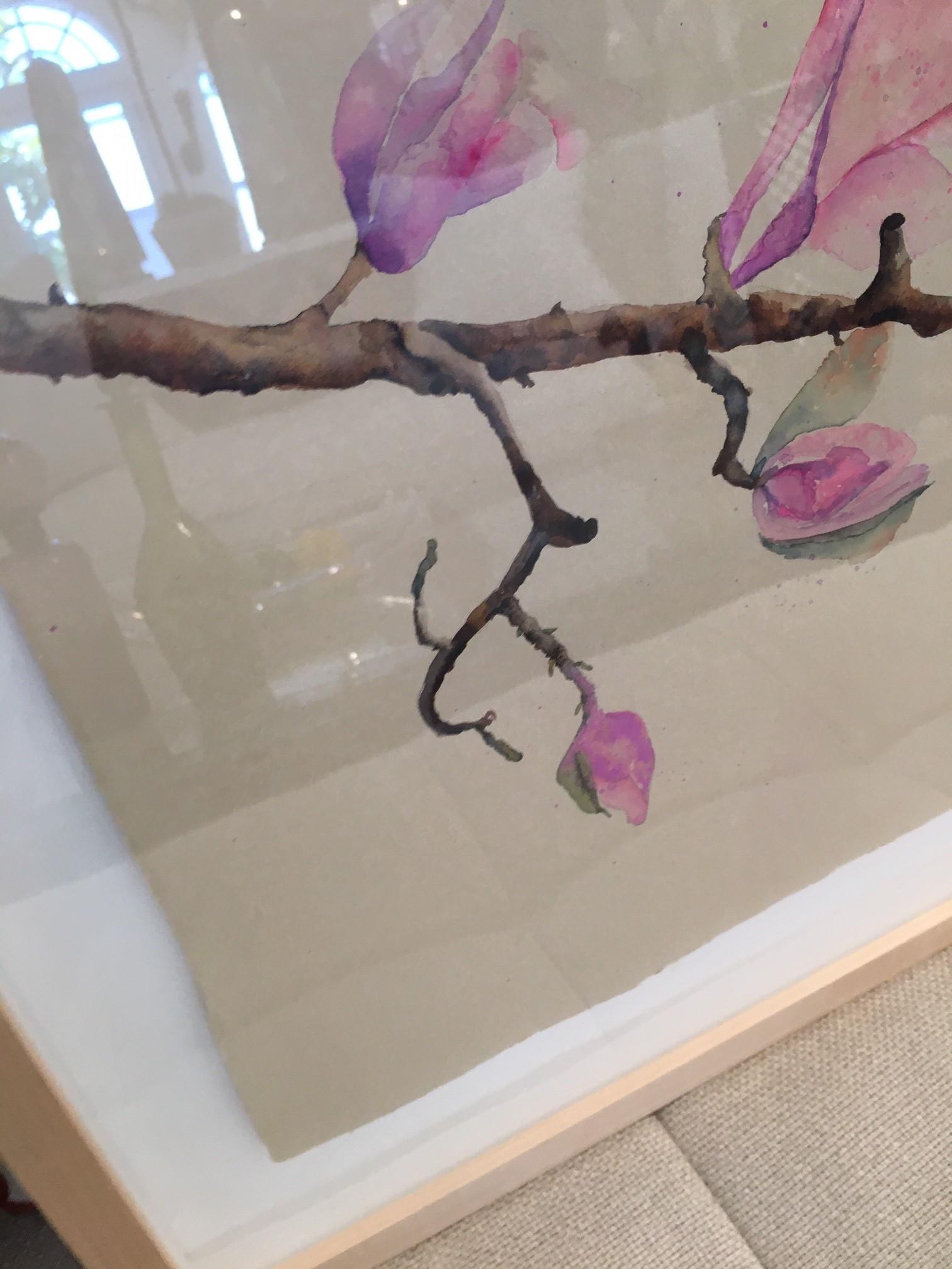 Aquarelle florale originale sur papier de riz encadrée de Caren Gafni en vente 1