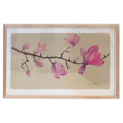 Quadro moderno incorniciato con acquerello floreale originale su carta di riso di Caren Gafni