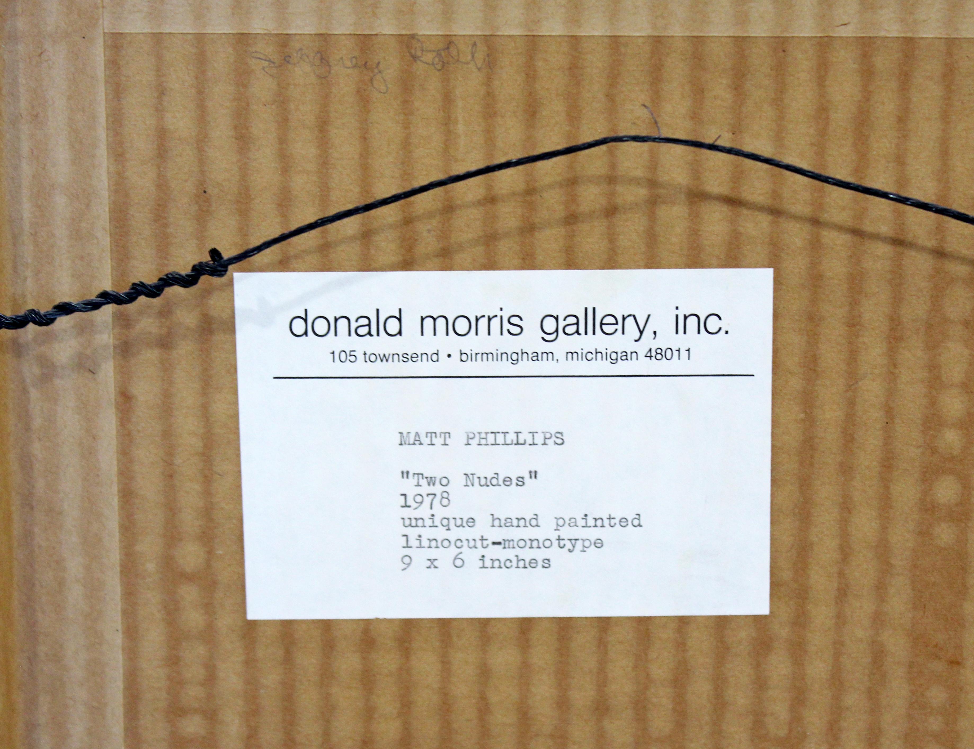 Moderne gerahmte Akte, handbemalte Monotypie im Linoschliff, signiert Matt Phillips, 1970er Jahre (Papier) im Angebot
