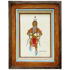 Modern Framed Original Tempera Board Painting Signed Chief Wolf Robe Hunt 1950