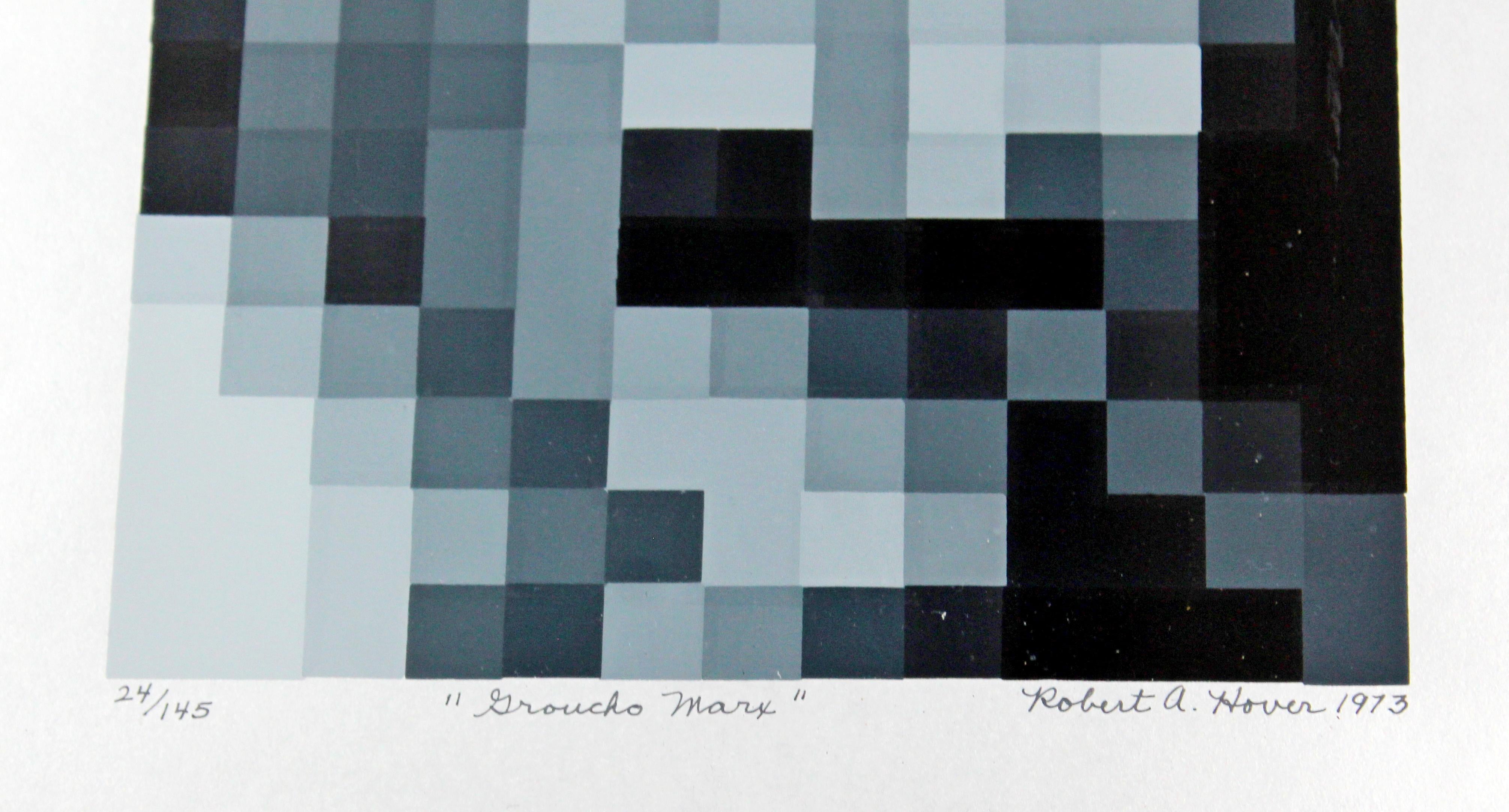 Seriolithographie d'art moderne encadrée Robert Hover Groucho Marx Pixel, signée, 1973 Bon état - En vente à Keego Harbor, MI