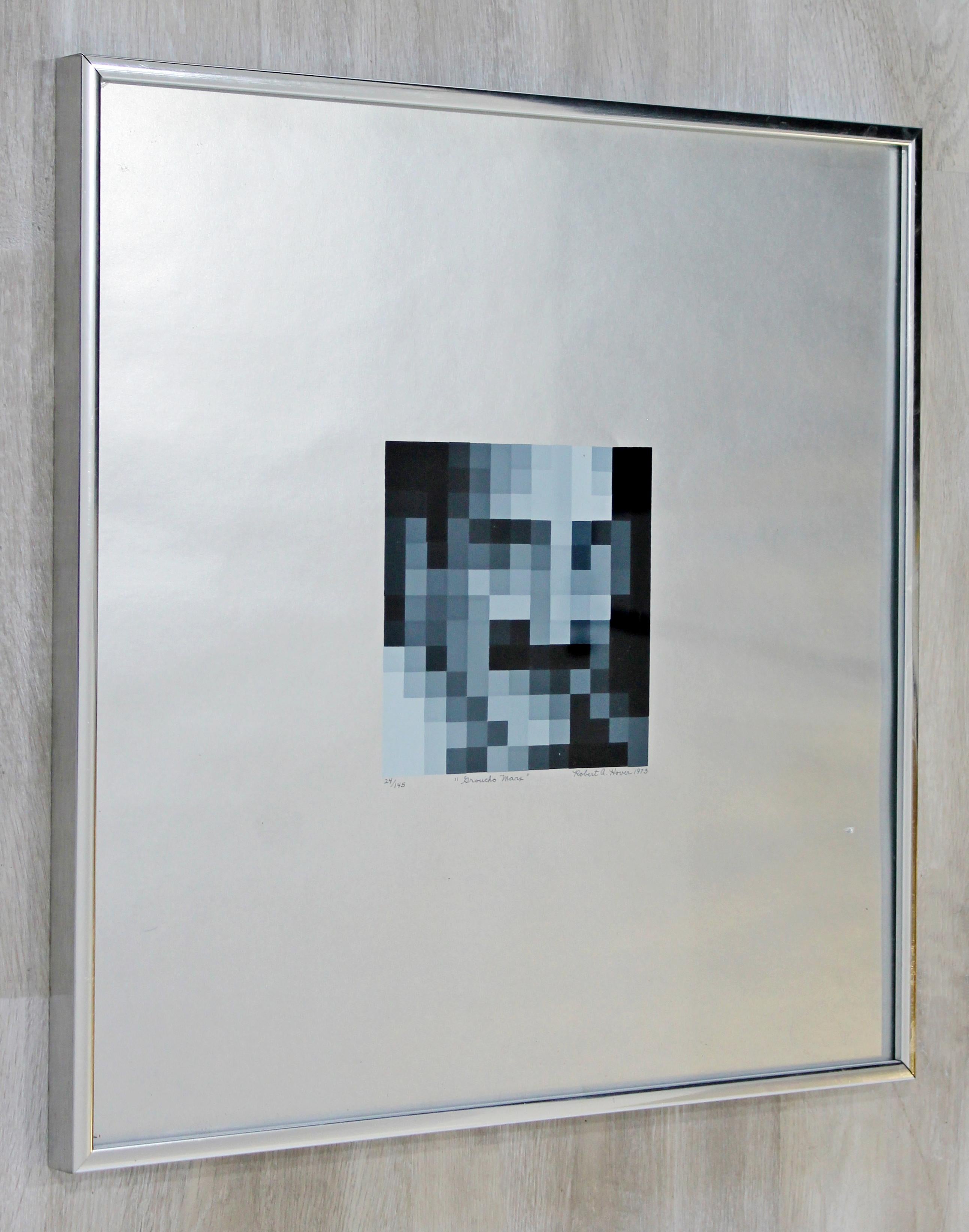 Fin du 20e siècle Seriolithographie d'art moderne encadrée Robert Hover Groucho Marx Pixel, signée, 1973 en vente