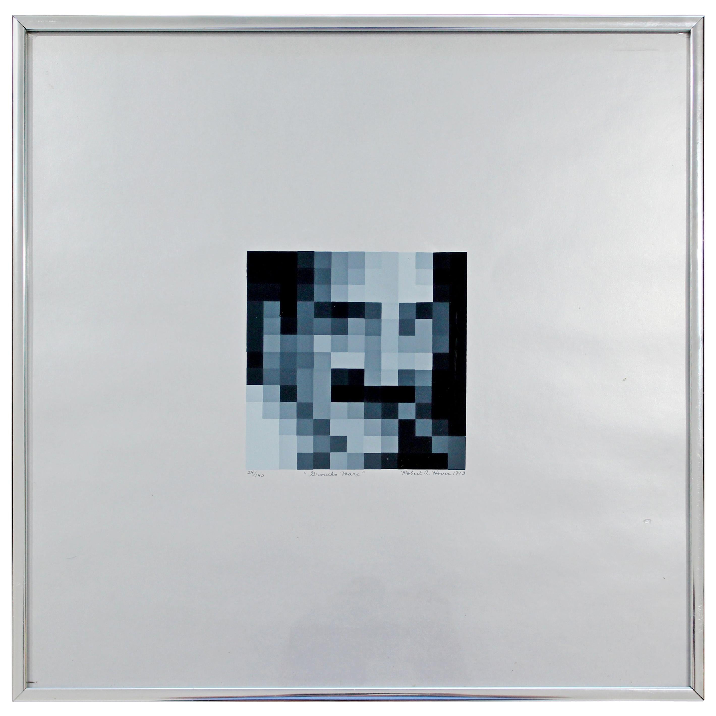 Seriolithographie d'art moderne encadrée Robert Hover Groucho Marx Pixel, signée, 1973 en vente