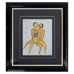 Modern Framed Water Color Ink on Paper Signed Chemiakin Metaphysical VII 1970s