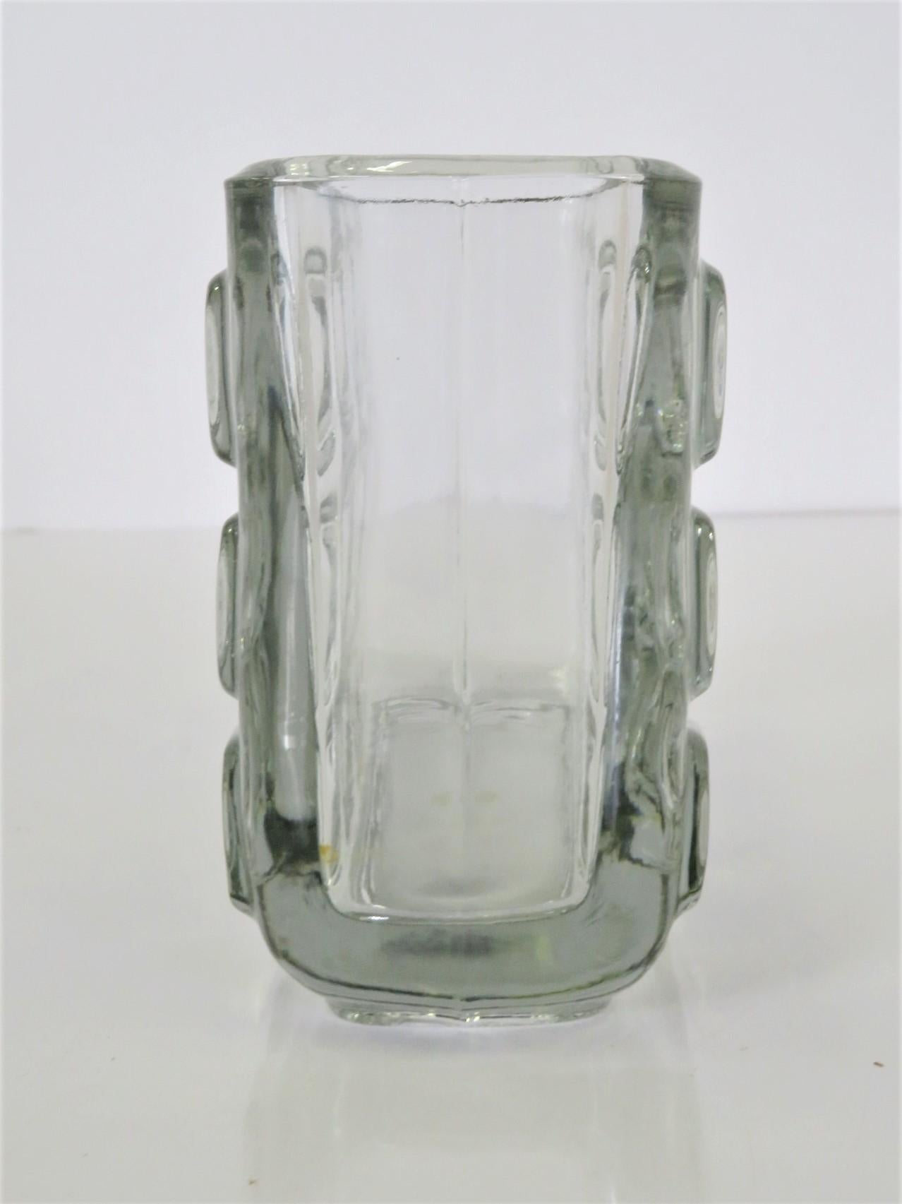 Czech Modern Frantisek Vizner Sklo Union Libochovice Rectangular Pressed Glass Vessel