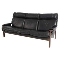 Canapé 3 places « Modern Fred Lowen » en cuir noir, style Safari T21, pour Tessa