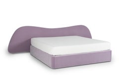 Modern Free Hand Leather Bed US King Size, Aubergine Mohair, Handmade Greenapple