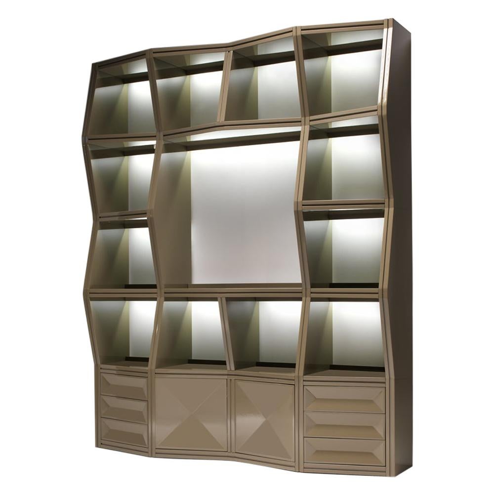 FAMILY Freestanding Bookcase with led lights and Shelves - Shiny Lacquered For Sale