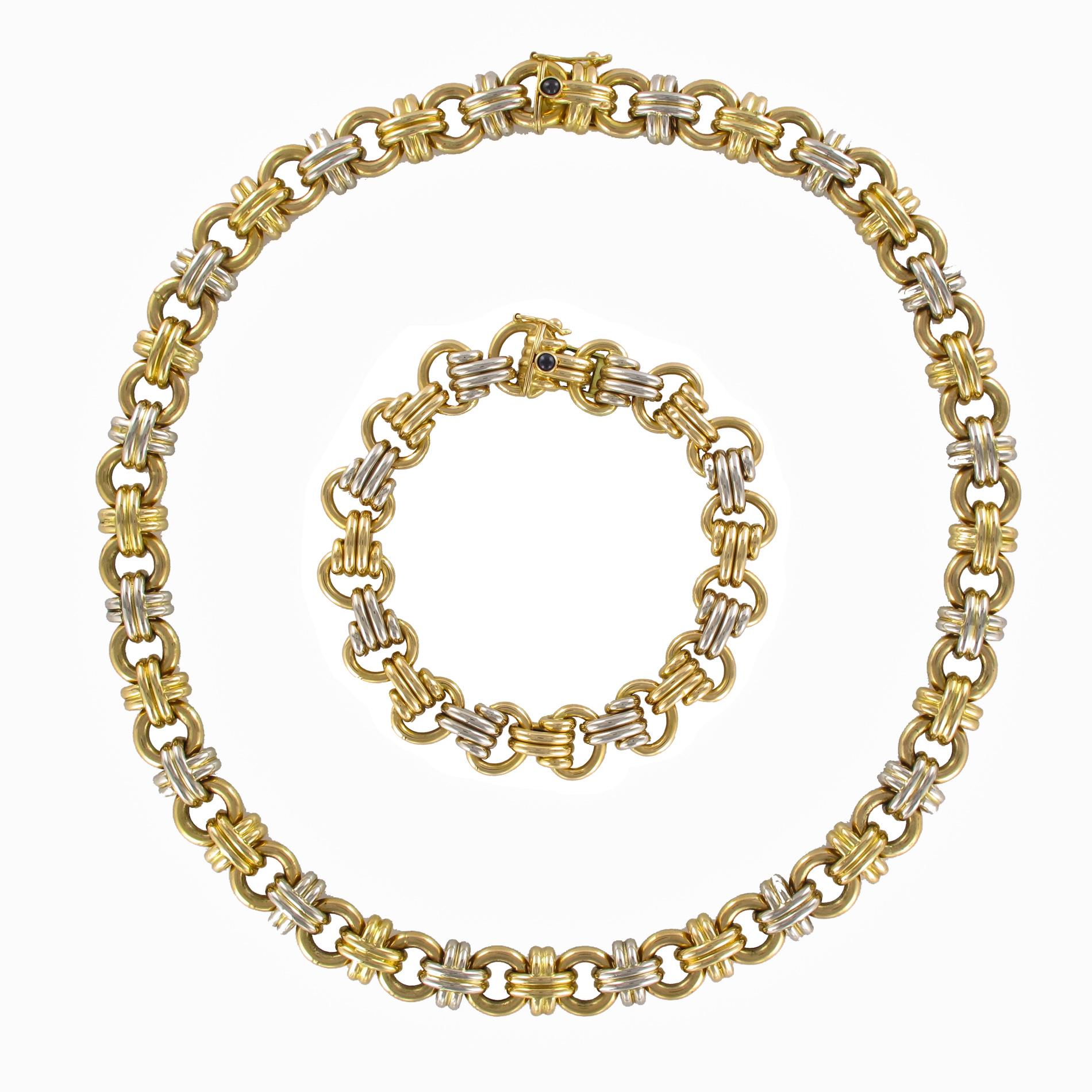 Modern French 18 Karat Yellow White Gold Caplain Link Necklace 8