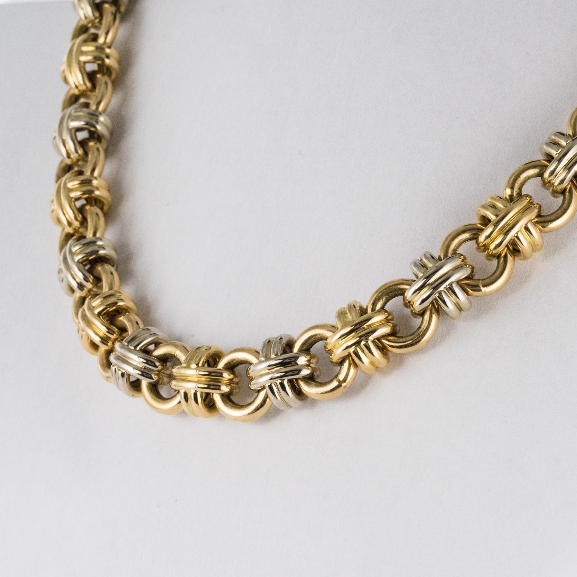 Modern French 18 Karat Yellow White Gold Caplain Link Necklace In Excellent Condition In Poitiers, FR