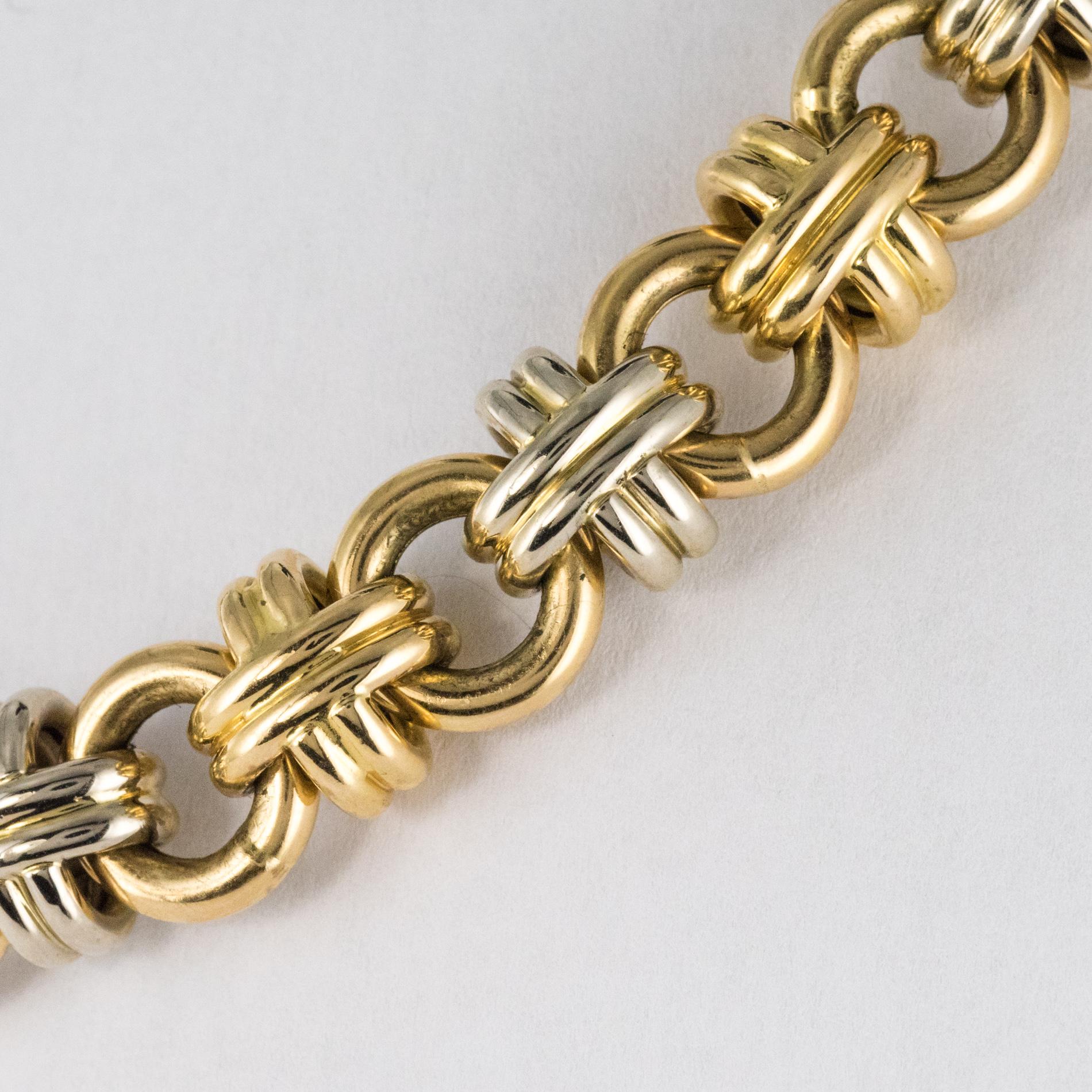 Women's Modern French 18 Karat Yellow White Gold Caplain Link Necklace