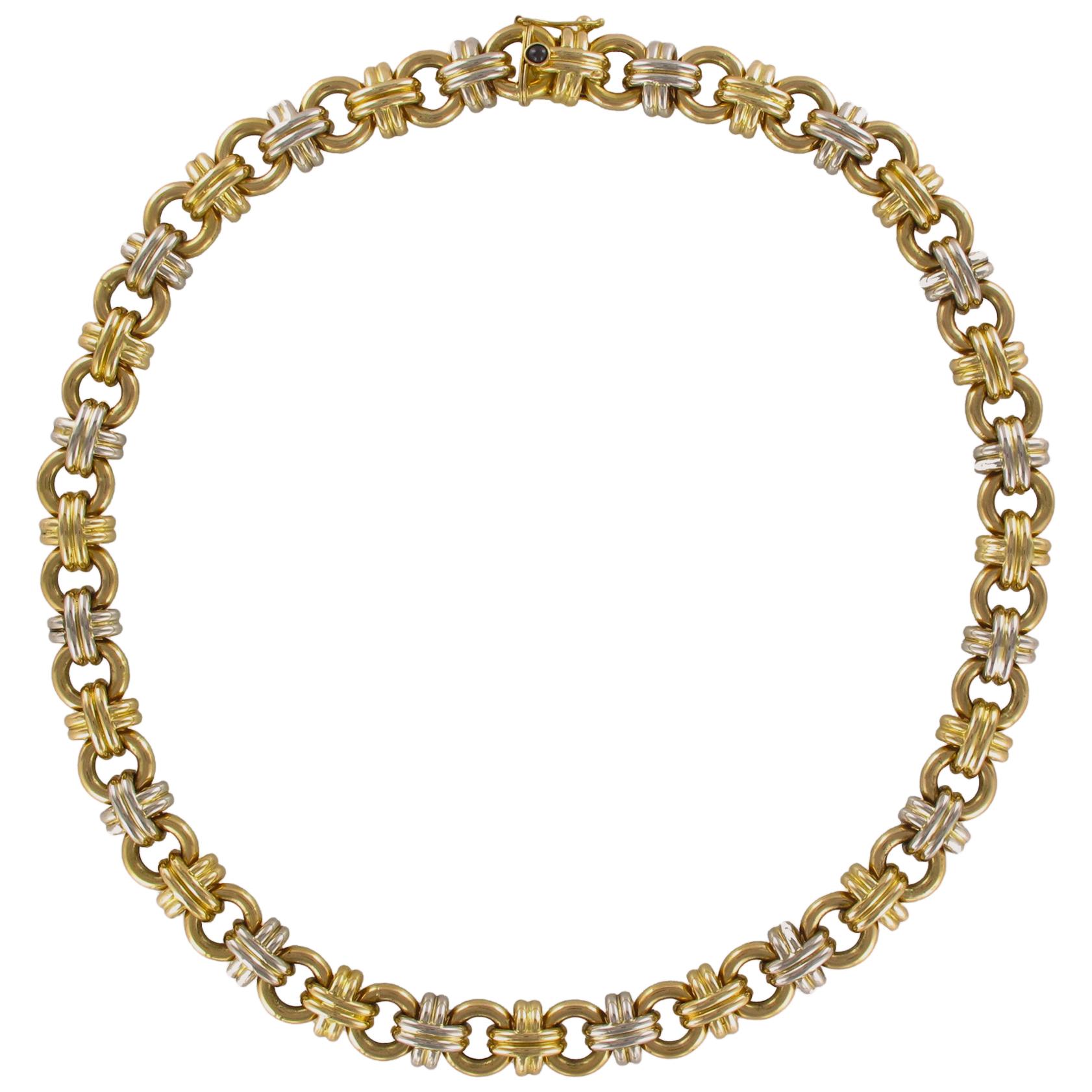 Modern French 18 Karat Yellow White Gold Caplain Link Necklace