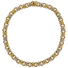 Modern French 18 Karat Yellow White Gold Caplain Link Necklace