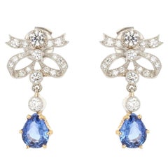 Modern French 2, 79 Carat Sapphire Diamond 18 Karat Gold Knot Earrings