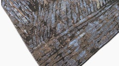 Modern French Abstract Blue and Charcoal Wool and Silk Rug 9'2''x12'1''